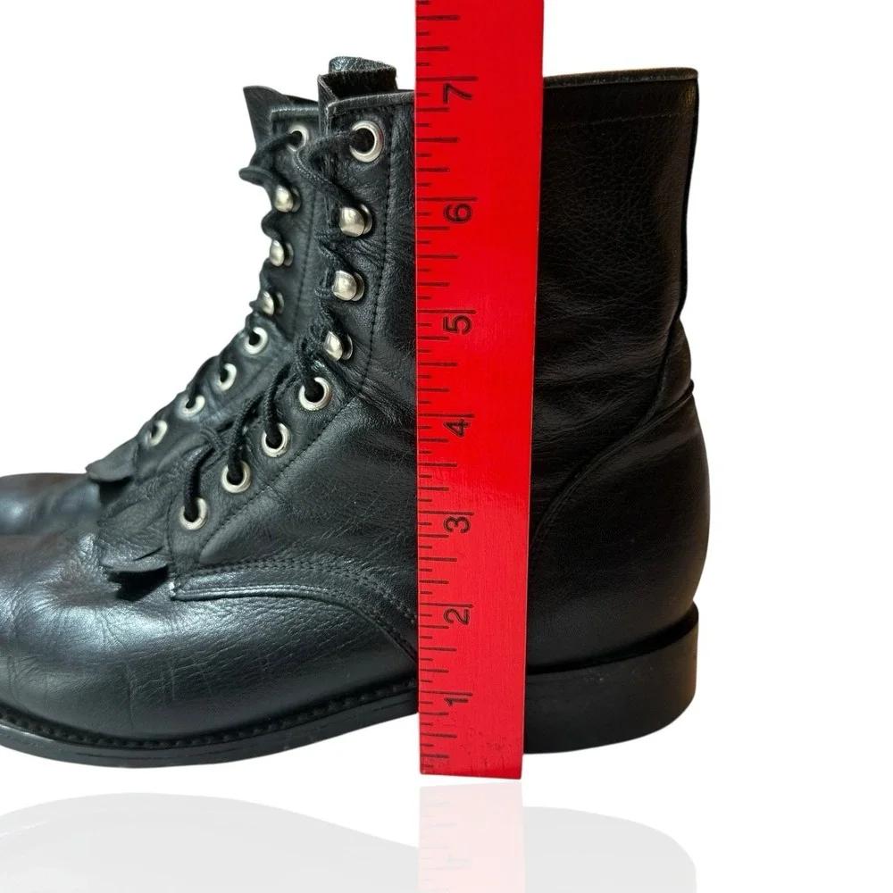 Vintage Justin Black Leather Roper Boots Mens‎ 5D Lace-Up Western Logger